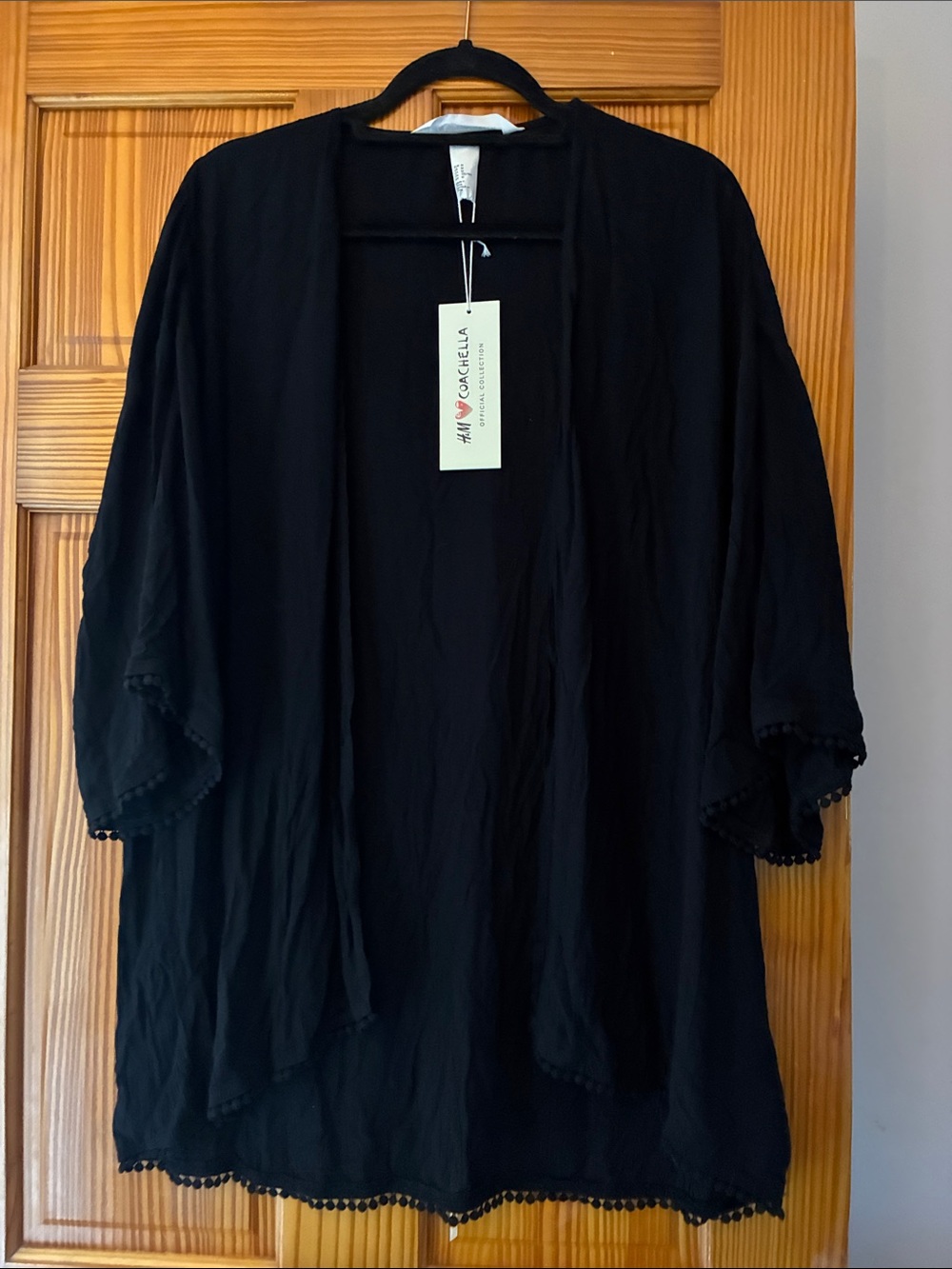 H&M ❤️Coachella Collection lightweight kimono Cardigan with Front Pom-Pom Trim